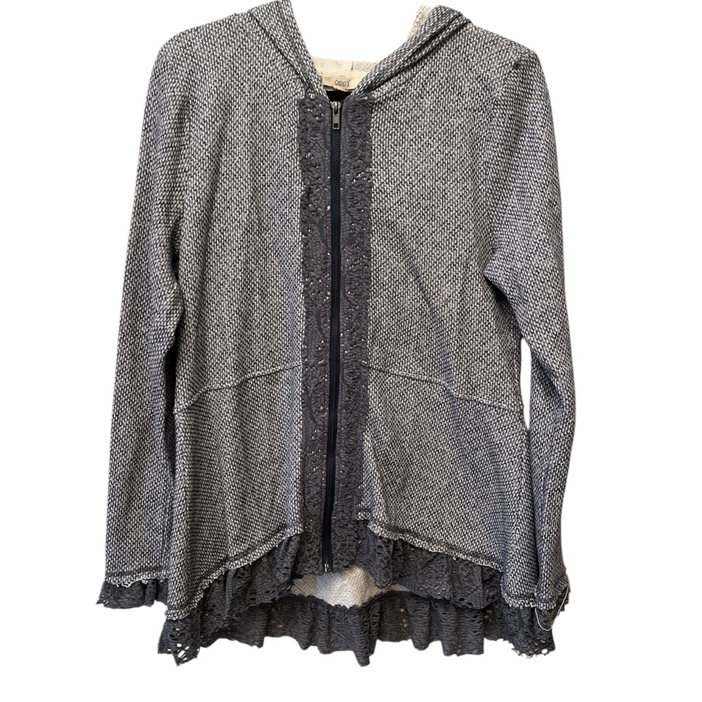 ODDY Gray Hooded Jacket with Lace Trim